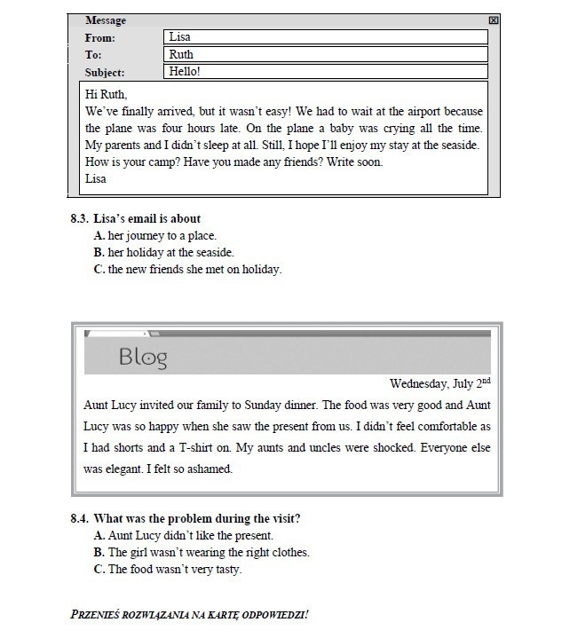 Egzamin gimnazjalny 2015 angielski arkusz CKE odpowiedzi