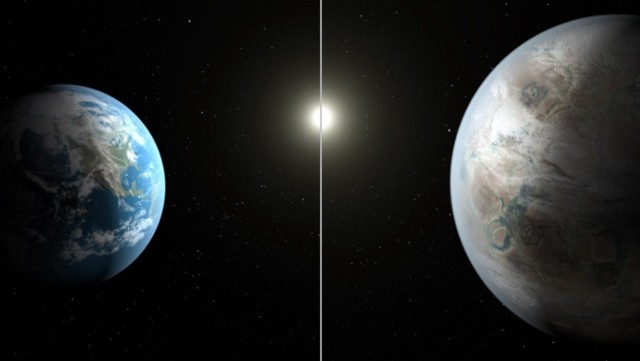 Porównanie Ziemi (nz. z lewej) i Ziemi 2.0. Kuzynka naszej planety jest od niej ni.eco większa i starsza