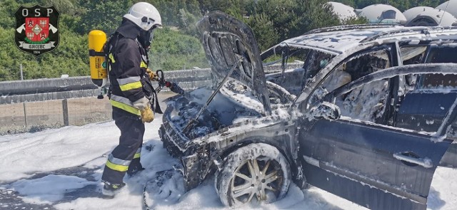 Pożar samochodu na autostradzie A4