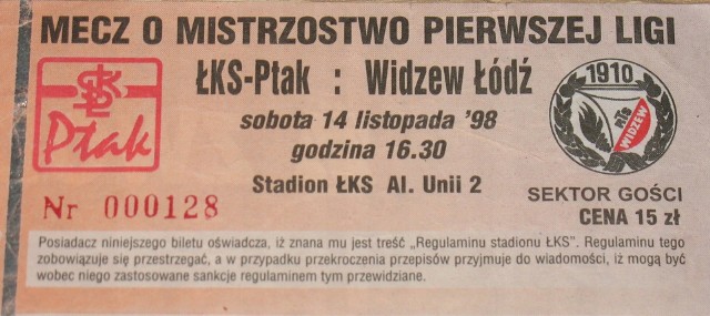 Bilet z następnego meczu derbowego przy al. Unii w Łodzi