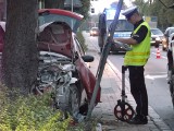 Wrocław: Wypadek na Wyścigowej. Fiat uderzył w drzewo, nie żyje pasażerka (ZDJĘCIA)