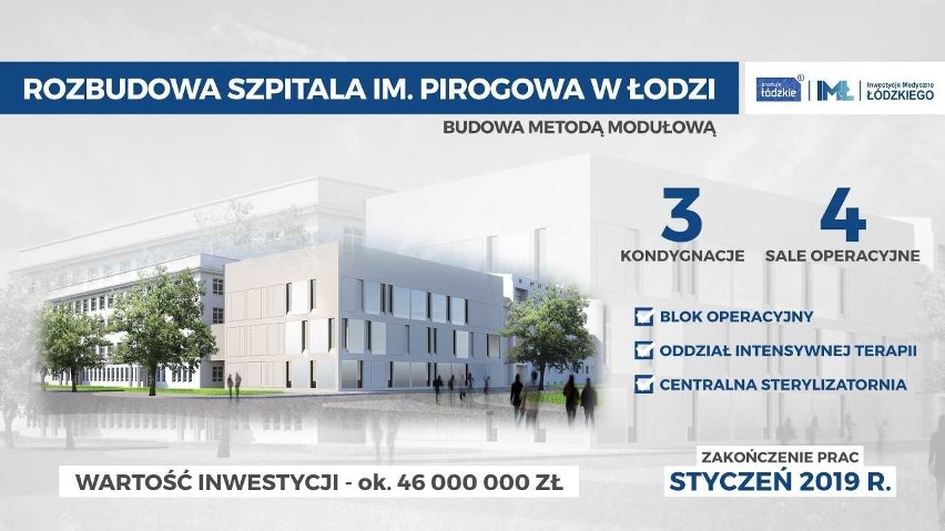 Rozbudują szpital im. Pirogowa w Łodzi. Przeniosą tam oddziały z Tuszyna