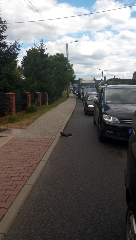 Droga przed Krosnem Odrzańskim. Niektórzy w korku czekają...