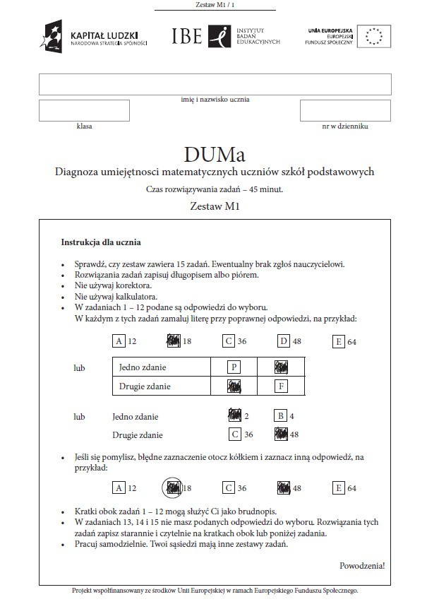 TEST Piątoklasisty DUMa 2014 [PYTANIA, ZADANIA, ODPOWIEDZI]