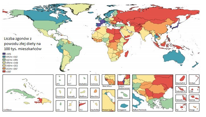 Liczba zgonów spowodowanych niezdrową dietą na 100 tys....