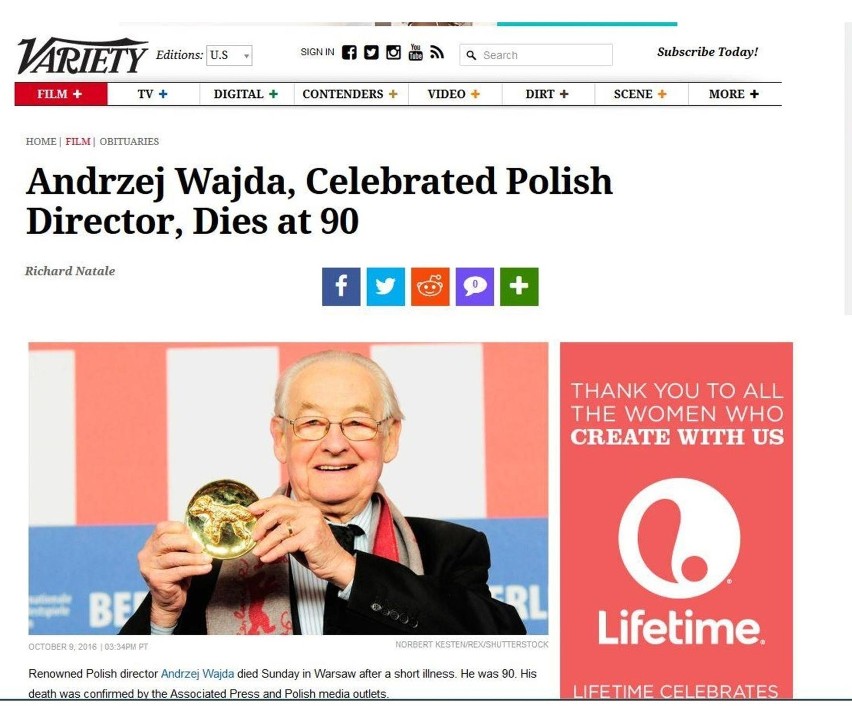 Światowe media o Andrzeju Wajdzie