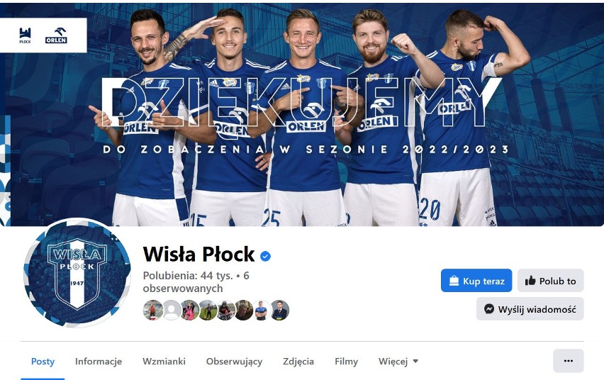 15. miejsce: Wisła Płock - 44.000 osób lubi na Facebooku...