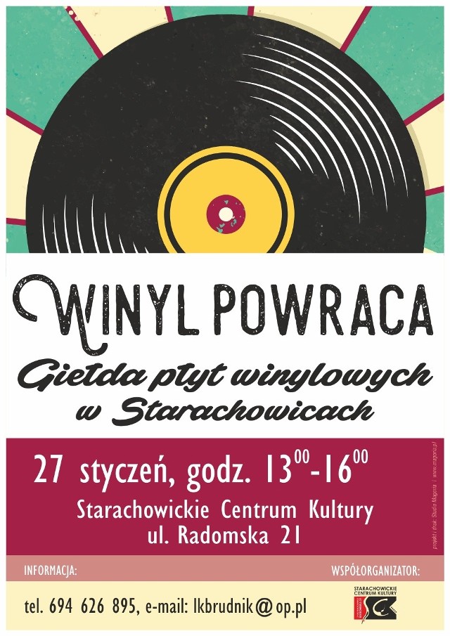 Plakat najbliższej giełdy płyt winylowych w Starachowicach