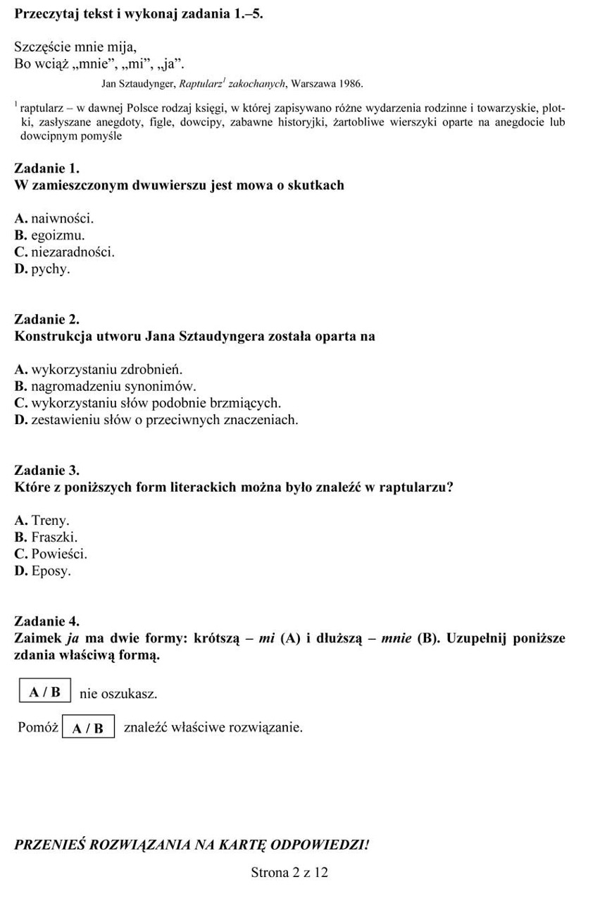 Próbny egzamin gimnazjalny 2012: Język polski - test,...