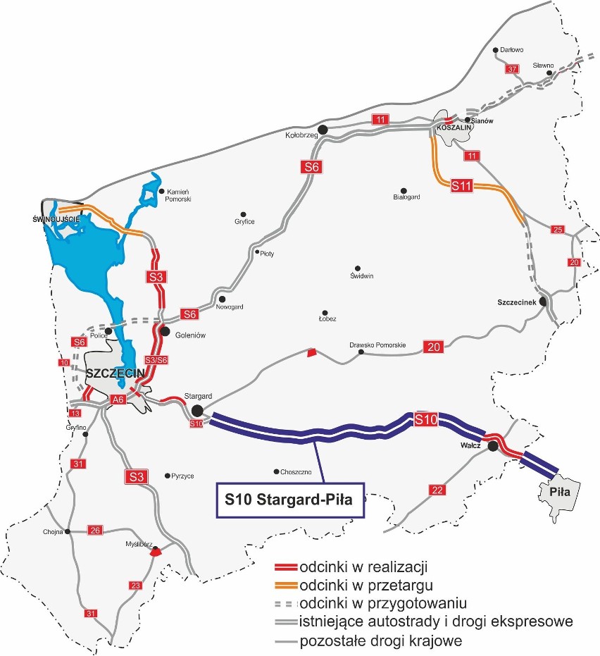 S10  Stargard Piła mapa województwa