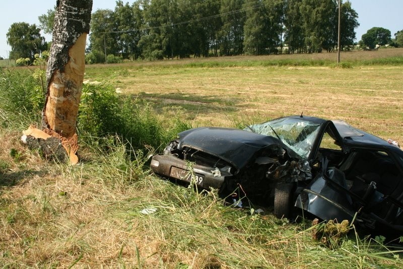 Wypadek w okolicy Strzeżewa. Kierowca forda wylądował na drzewie [zdjęcia]