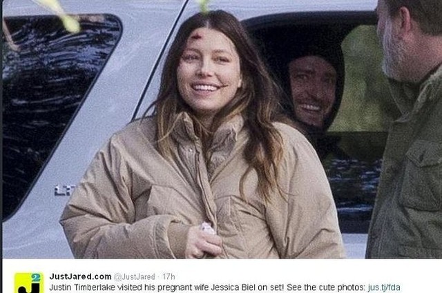 Justin Timberlake odwiedził ciężarną Jessicę Biel na planie filmu (fot. screen z Twitter.com)