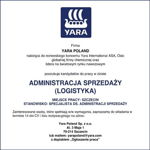 REKLAMA Firmy YARA POLAND | Głos Szczeciński