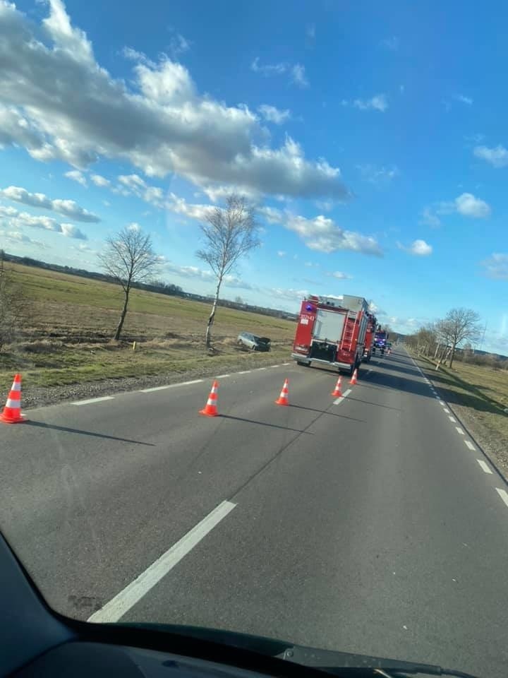 Fasty. Kolizja na Drodze Krajowej nr 65. Nietrzeźwy kierowca wypadł z jezdni na pobocze 