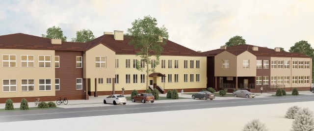 Do obecnego budynku szkoły w Małęczynie (w środku) miałoby zostać dobudowane skrzydło z prawej strony.