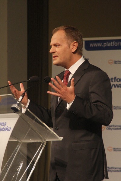 Donald Tusk na konwencji wyborczej w Kielcach