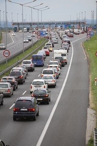 Korek na bramkach autostradowych w Gliwicach-Sośnicy