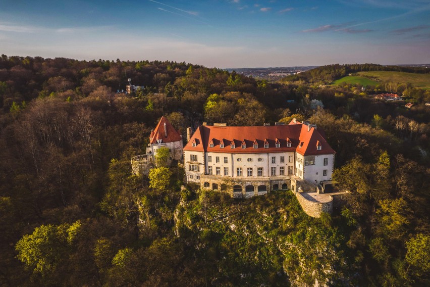 Zamek otoczony jest lasem Wolskim obejmującym 419 ha,...