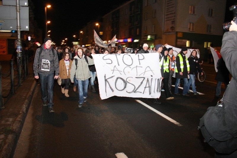 Protest przeciwko ACTA w Koszalinie.