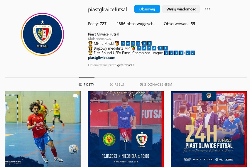 25. miejsce: Piast Gliwice Futsal - 1.886 obserwujących...