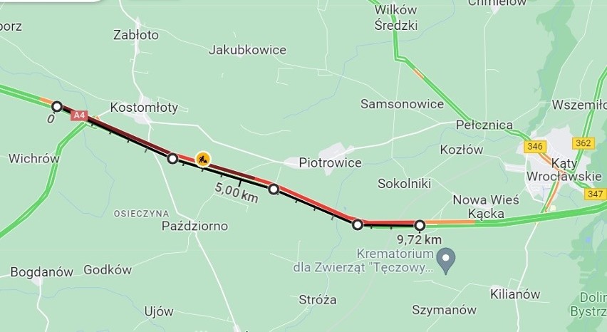 Przed godziną 13 korek w kierunku Legnicy miał ponad 9 km.