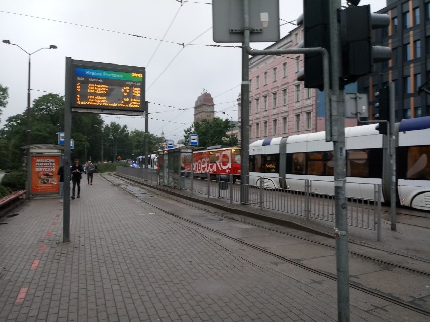 Auto na torach w centrum Szczecina. Chwilowe utrudnienia w kursowaniu tramwajów