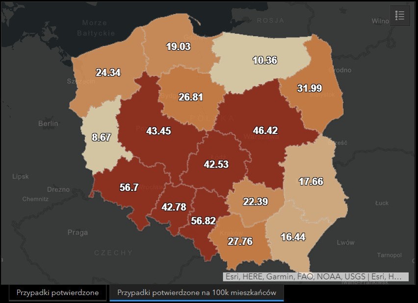 Liczba zakażonych koronawirusem w województwie śląskim jest...