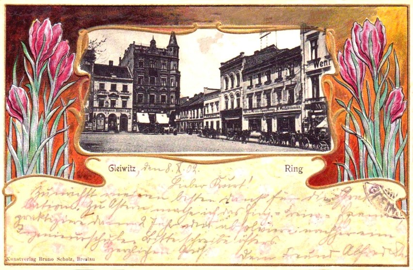 Lata 1897-1902 , Północno-zachodni narożnik rynku na secesyjnej pocztówce.