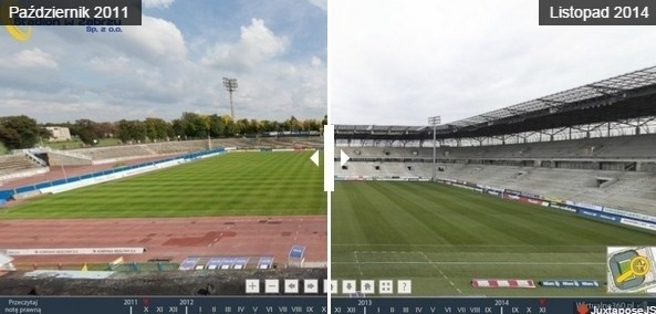 Porównanie etapów przebudowy stadionu Górnika Zabrze