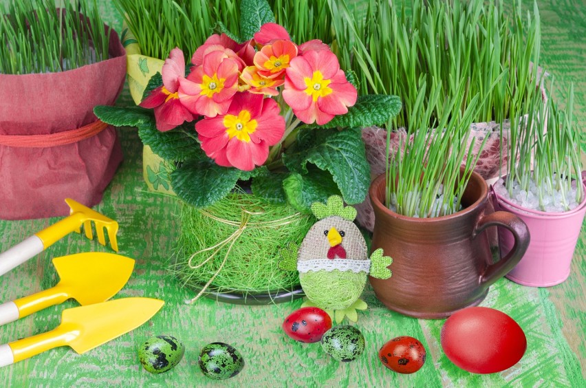 Wiosenna i kolorowa ozdoba na wielkanocny stół.