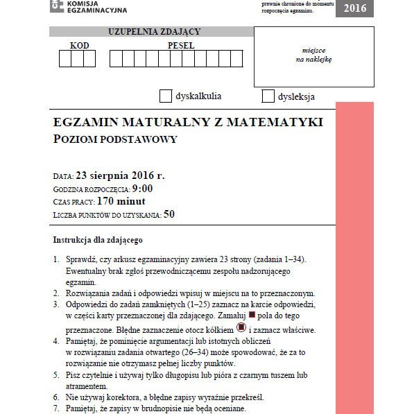 MATURA POPRAWKOWA 23.08.2016. MATEMATYKA. Co było? (ZADANIA,...