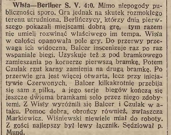 21.04.1924, Kraków, mecz towarzyski: Wisła - BSV Berlin 4:0...