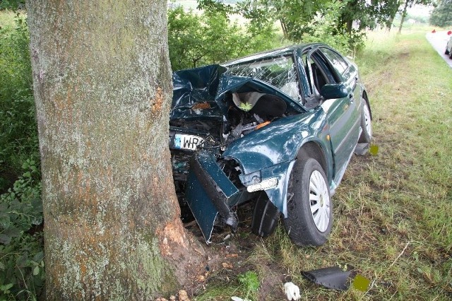 Mieszkanka gminy Tczów opędzając się przed muchą straciła panowanie nad kierownicą, auto zjechało z drogi i uderzyło w drzewo.