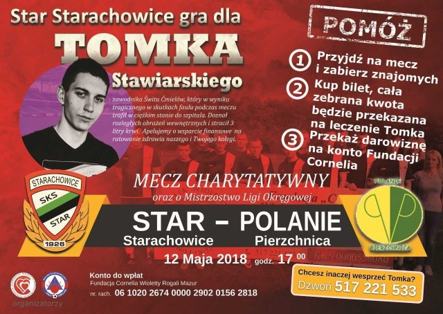 W ten weekend między innymi Star Starachowice i Spartakus Aureus Daleszyce zagrają dla Tomka Stawiarskiego.