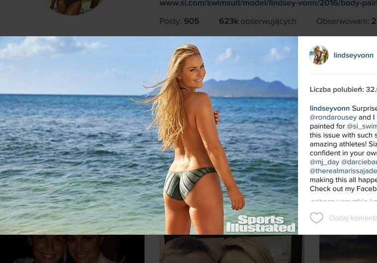 Lindsey Vonn na zdjęciu dla Sports Illustrated