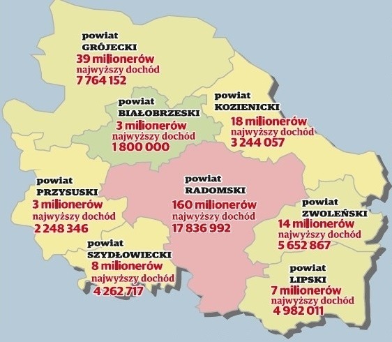 Mapa milionerów w Radomskiem.