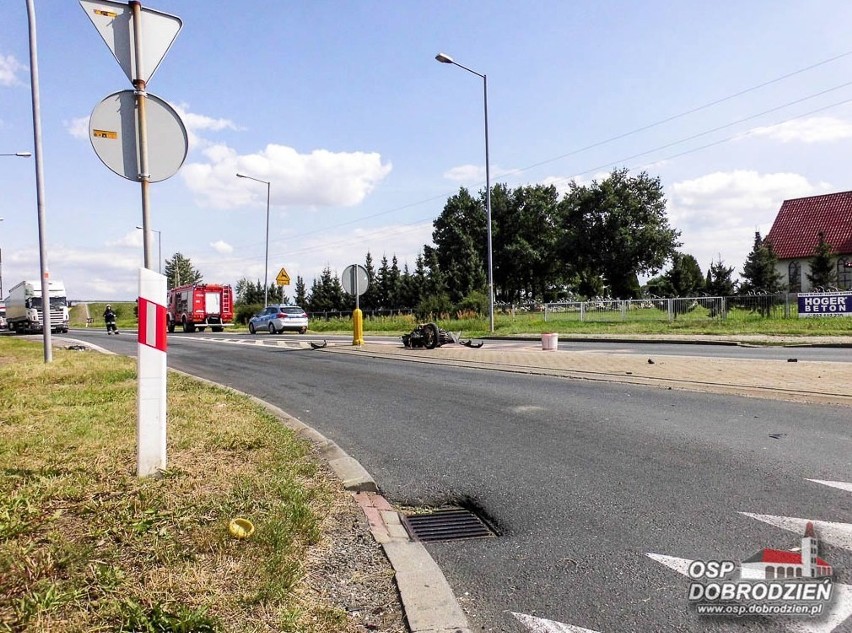 Wypadek motocyklisty na obwodnicy Dobrodzienia.