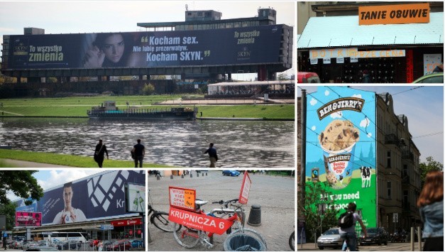 Kraków. Od 1 lipca wchodzą nowe przepisy porządkujące chaos reklamowy w mieście. Estetyka ulic ma się poprawiać przez dwa lata 