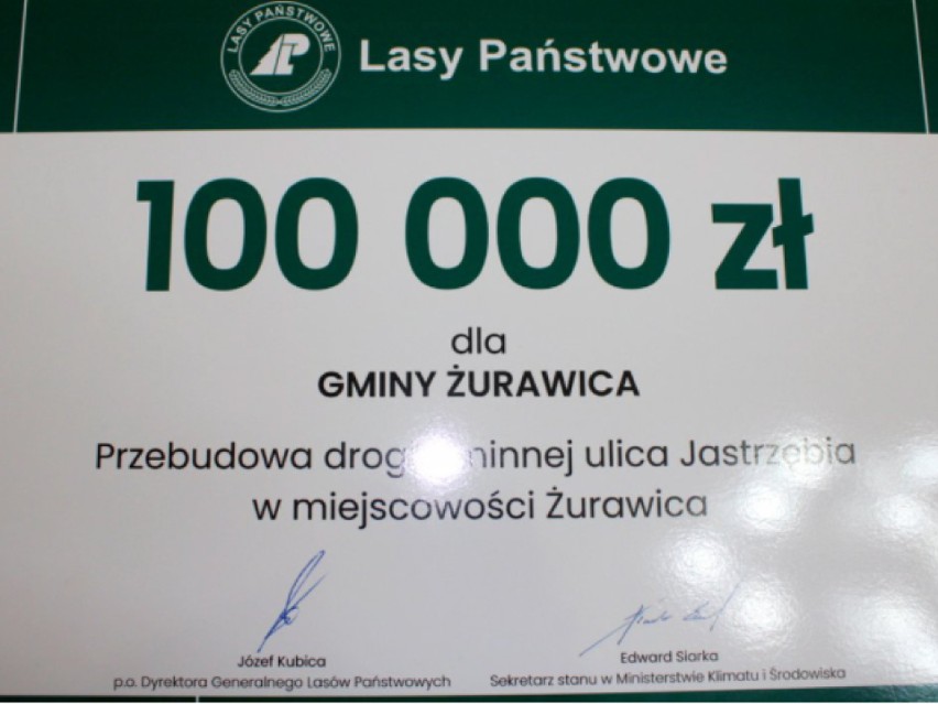 Gmina Żurawica otrzymała od Lasów Państwowych promesę na 100...