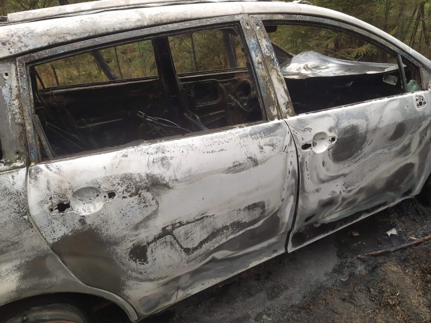 Strażacy z Niekłania w lany poniedziałek gasili pożar porzuconego w lesie samochodu [ZDJĘCIA]