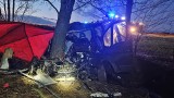 Powiat łukowski. Tragiczny wypadek w gminie Serokomla. Dostawczy bus wbił się w drzewo, kierowca zginął na miejscu