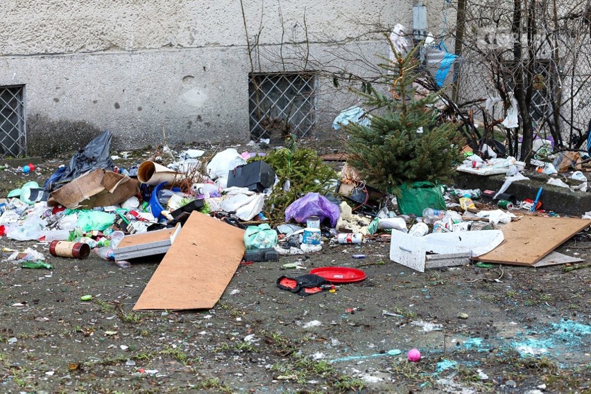 Drzewo śmieci, agresywne zachowania. Trudna sytuacja w budynku przy ul. Komuny Paryskiej w Szczecinie - 29.01.2021