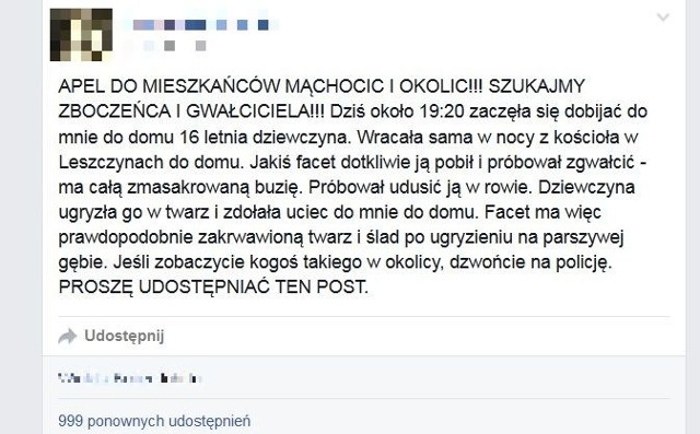 Apel o pomoc w odnalezieniu mężczyzny udostępniono wieczorem na Facebooku.