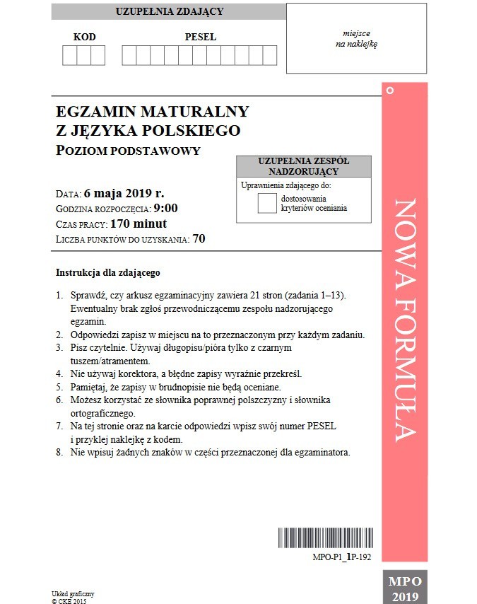 Egzamin maturalny z języka polskiego 2019 - poziom podstawowy, arkusze CKE  [pytania i odpowiedzi] | Nowości Dziennik Toruński