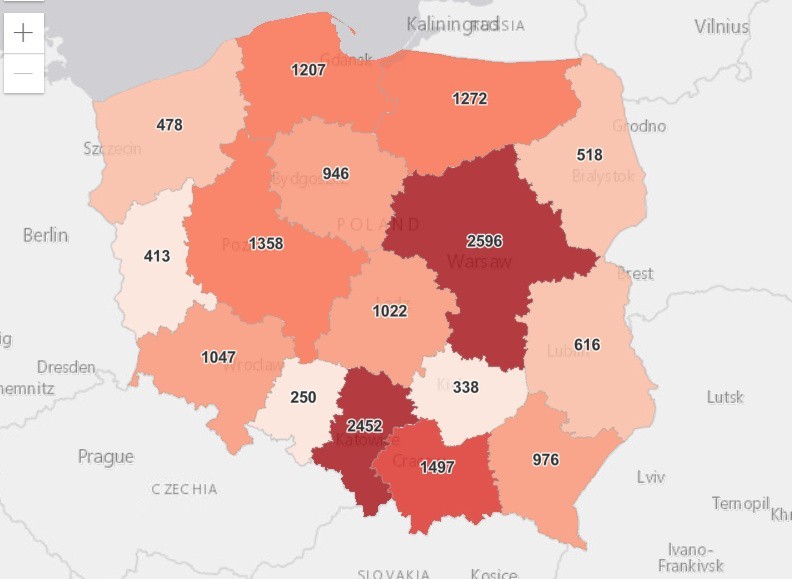 Liczba zakażeń w Polsce i w powiatach woj. śląskiego 10...