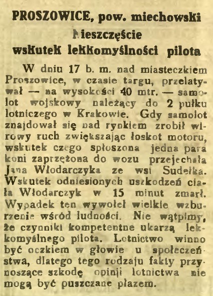 Notatka prasowa dotycząca wypadku w Proszowicach,...