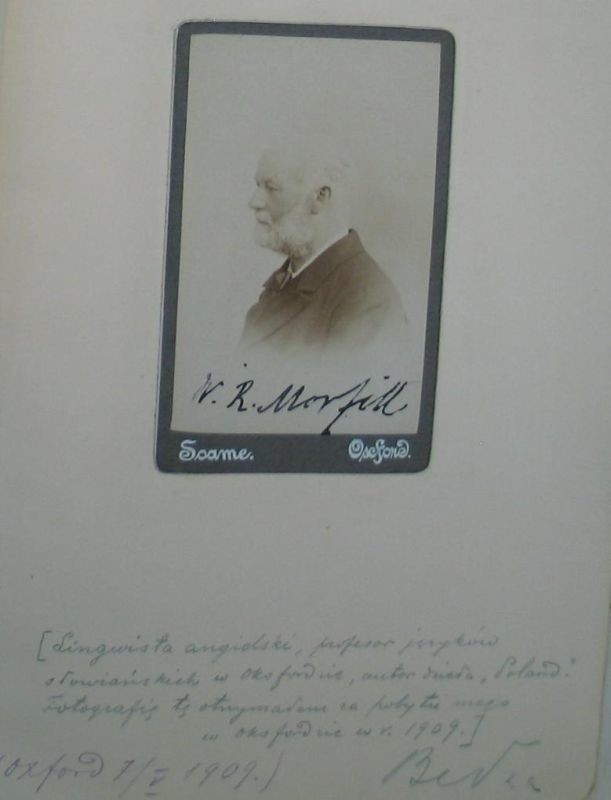 Zdjęcie W.R. Morfilla z odręczną notatka Witolda Bełzy
