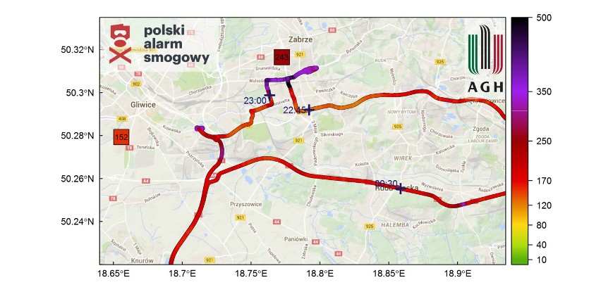 Kolor pomarańczowy oznacza dostateczną jakość powietrza (120...