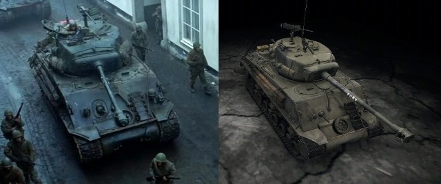 Sherman na filmie "Furia" i jego odpowiednik w grze "World of Tanks"