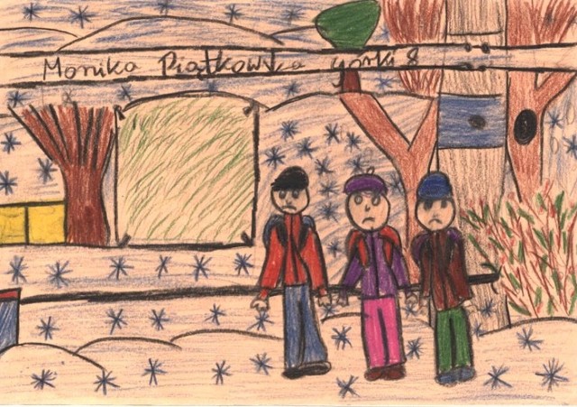 Dzieci z Górek narysowały, jak czekały na busa w mrozie